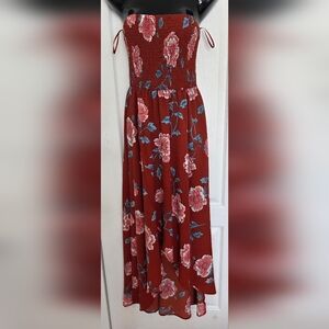 Lily Morgan Vintage Brown Floral Hi-Lo Fishtail Strapless Dress S Med NEW